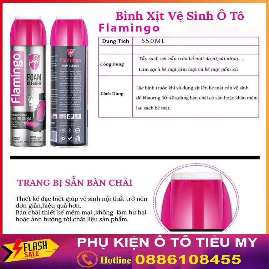 Bình xịt bọt vệ sinh đồ da Flamingo F002 làm sạch ghế da 650ml, chai xịt bọt vệ sinh nội thất ô tô