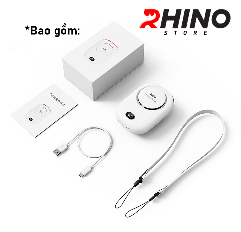 Quạt cầm tay mini siêu mát Rhino F301 tích điện với 3 mức độ gió, lượng pin cao kèm dây treo - Hàng chính hãng