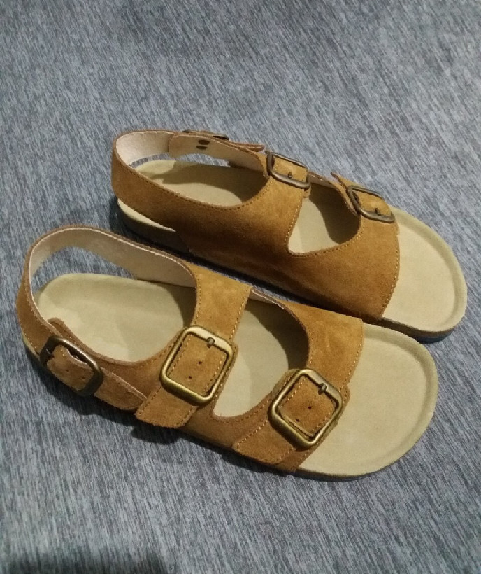 Giày Sandal Nữ Quai Ngang Da Bò Nâu A01