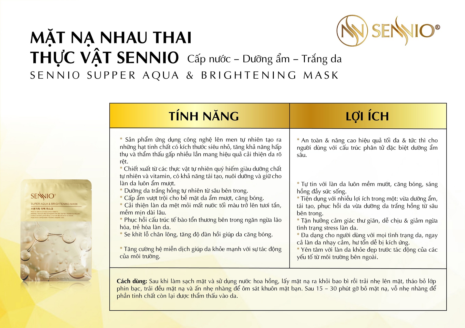 MẶT NẠ NHAU THAI THỰC VẬT SENNIO - Sennio Supper Aqua &amp; Brightening Mask