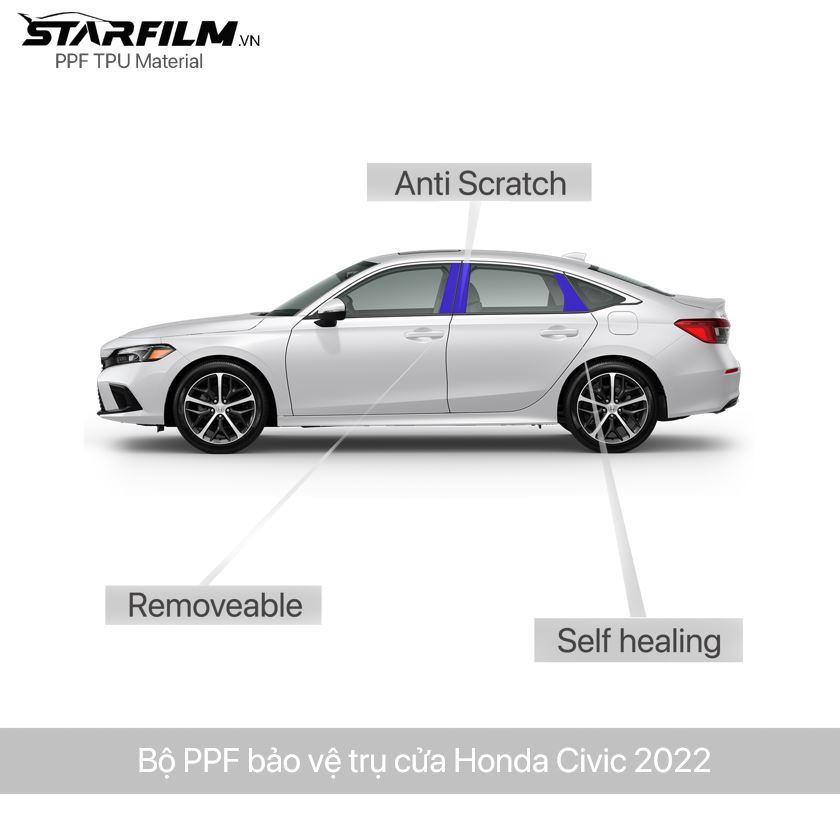 Honda Civic 2022 PPF TPU Trụ bóng chống xước tự hồi phục STARFILM