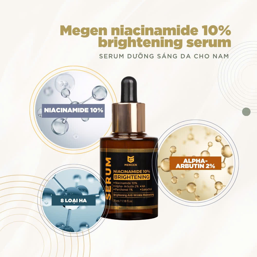 Serum dưỡng trắng da DÀNH CHO NAM MENGEN Niacinamide 10% Brightening Serum hỗ trợ mờ thâm mụn, sạm nám 35ML