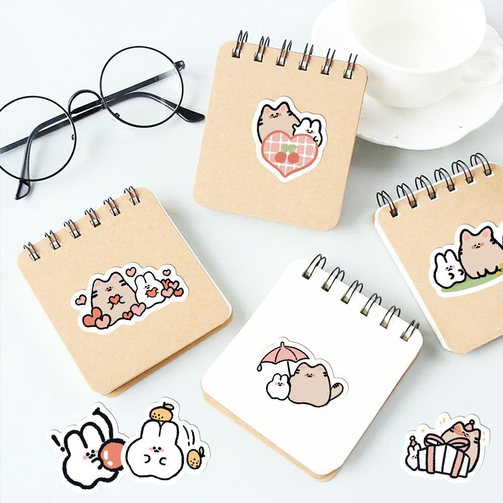 Sticker THỎ TRẮNG VÀ MÈO XÁM hoạt hình cute trang trí mũ bảo hiểm,guitar,ukulele,điện thoại,sổ tay,laptop