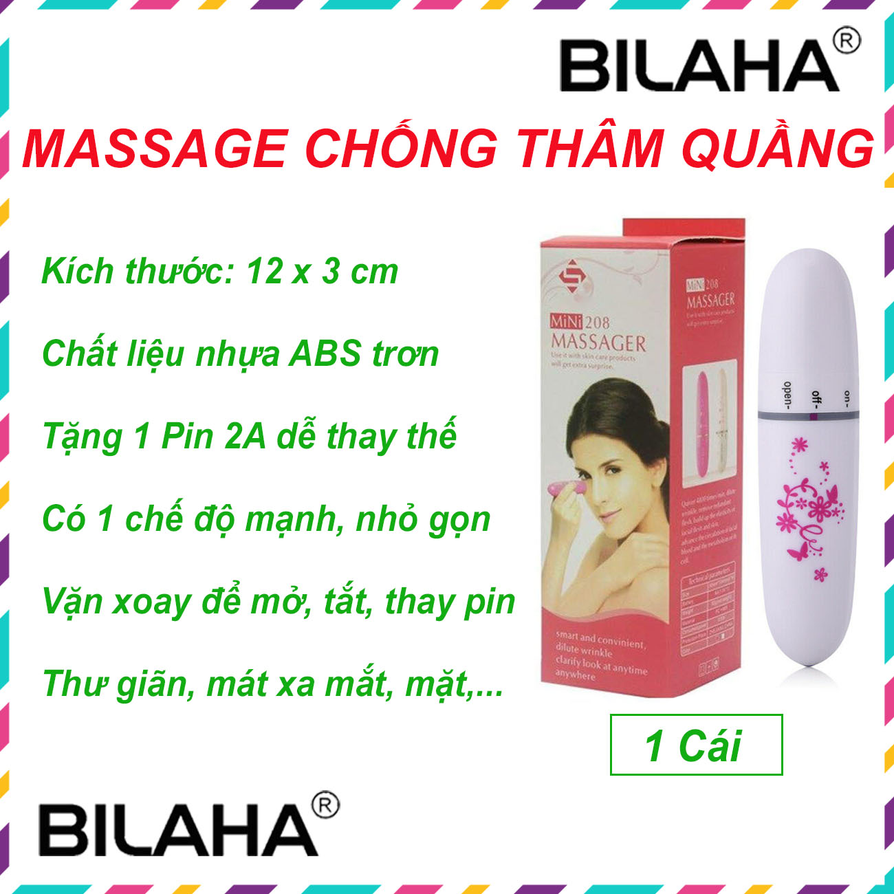 Máy Massage Mắt Chiếc Bút Chống Thâm Quầng, Thư Giãn Mắt Mini 208 {Hàng Có Sẵn} (Hàng Chính Hãng)