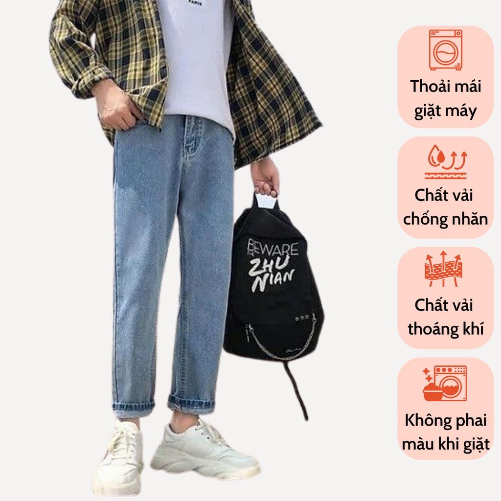 Quần jean nam baggy Pantoni ống suông rộng, quần baggy jeans phong cách Hàn Quốc