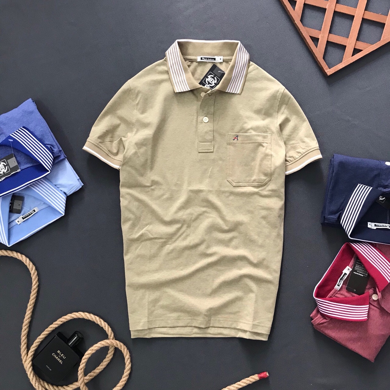 ÁO THUN THỜI TRANG CỔ SỌC CÓ TÚI THỜI TRANG LỊCH LÃM - ẢNH THẬT - LZPS088