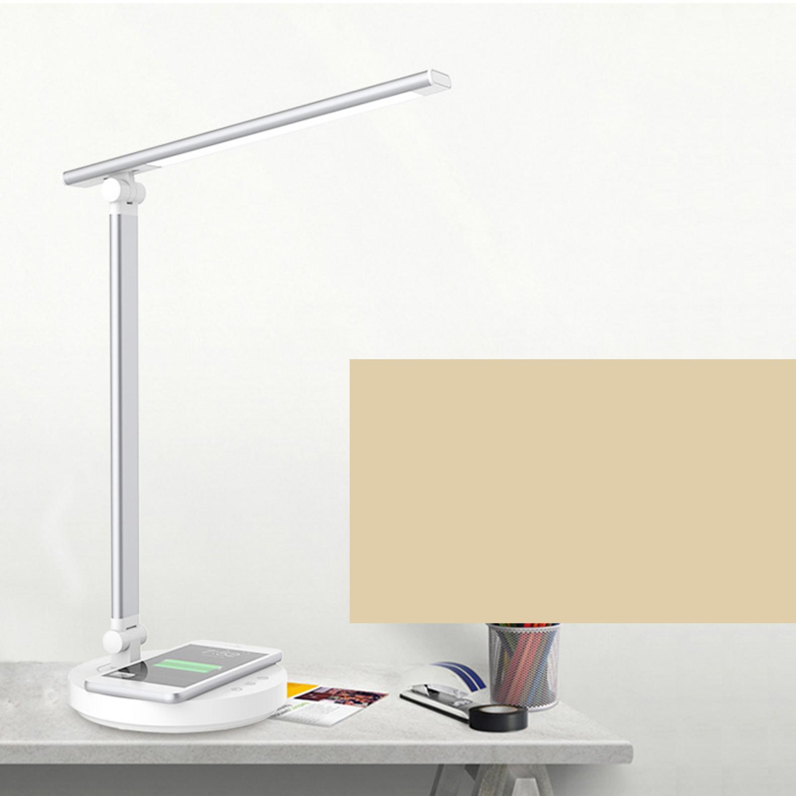 LED Desk Lamp with USB Charging Ports and Wireless Charger - 5 Adjustable Brightness Levels, Touch/Timer Function Reading Light