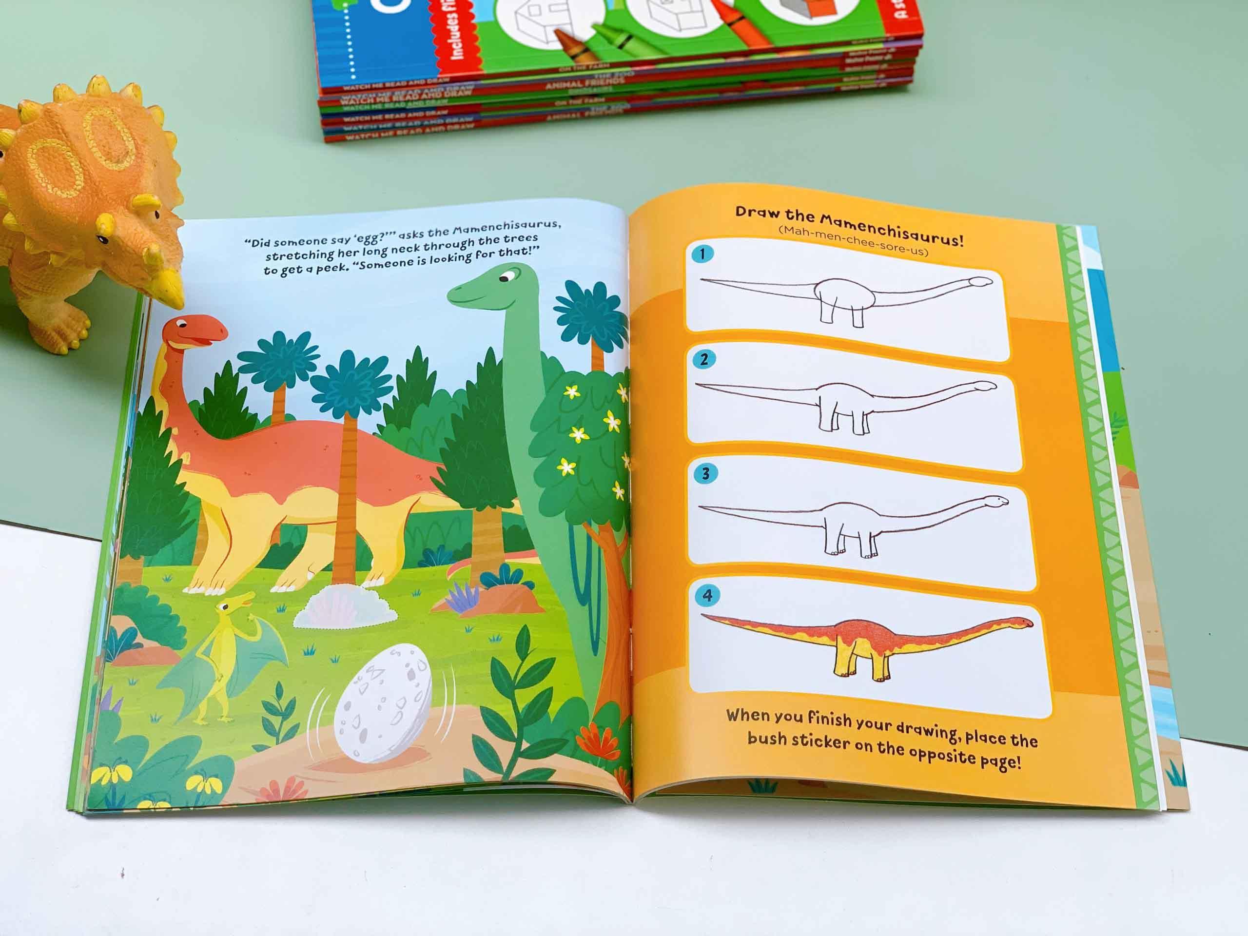 Watch Me Read and Draw: Dinosaurs : A step-by-step drawing &amp; story book - Includes flip-out drawing pad and more than 30 stickers