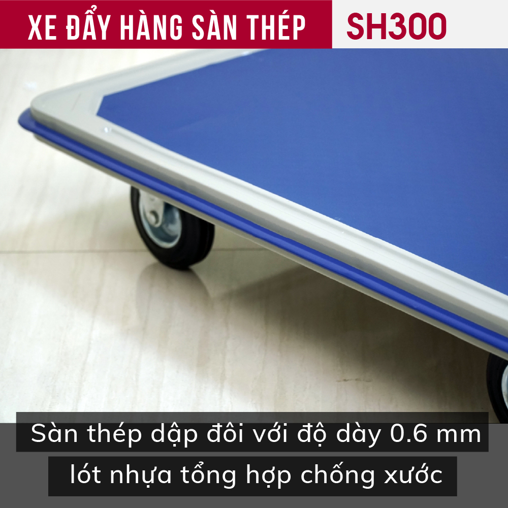 Xe đẩy hàng 4 bánh gấp gọn 250kg sàn thép nhập khẩu FUJIHOME SH300,, bánh xe chống ồn 