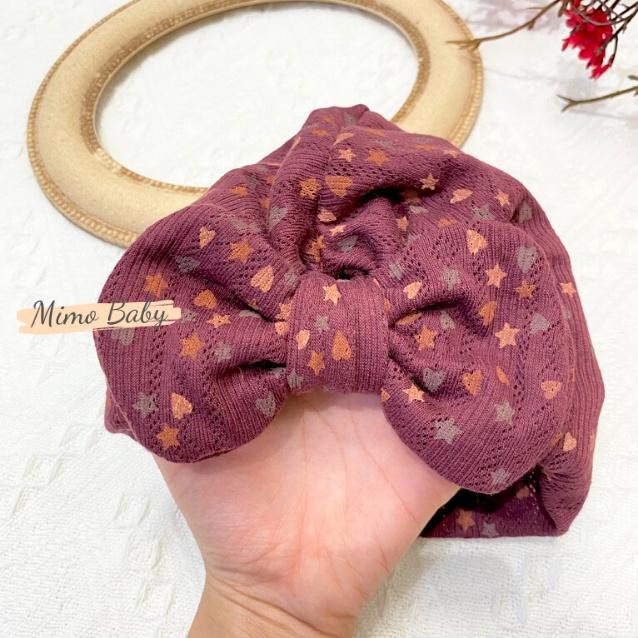 Mũ turban đính nơ xinh xắn màu tím nâu cho bé gái 6-10kg MTB84 Mimo Baby