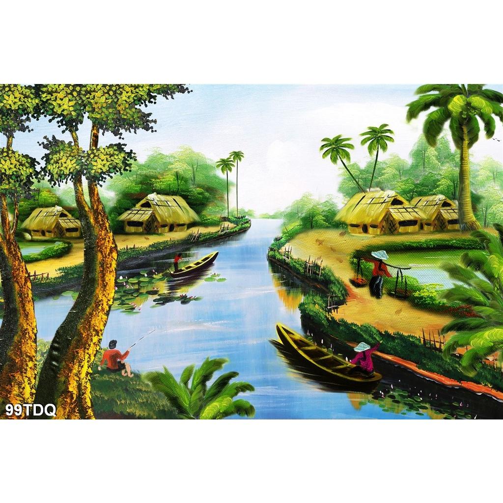 TRANH DÁN TƯỜNG PHONG CẢNH LÀNG QUÊ VIỆT NAM GIẢ SƠN DẦU, TRANH ĐỒNG QUÊ , TRANH QUÊ HƯƠNG, T