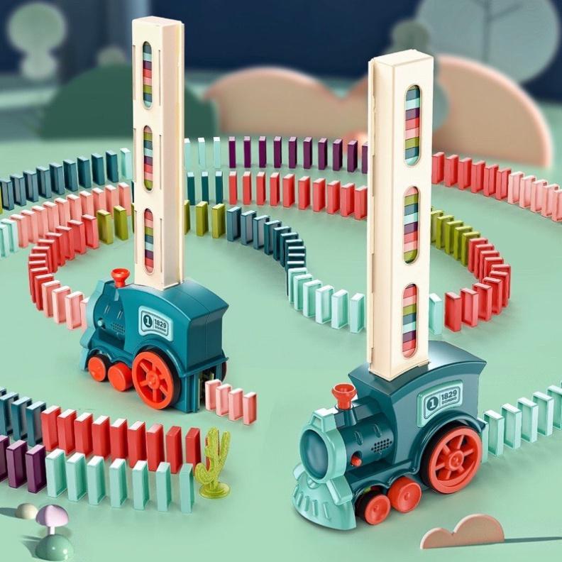 Đồ chơi Xe lửa - Tàu hỏa tự động xếp Domino có âm thanh và đèn vui nhộn cho bé