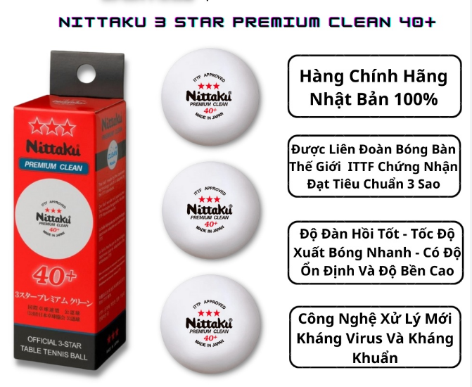 Bóng bàn NITTAKU 3 STAR 40+ PREMIUM CLEAN