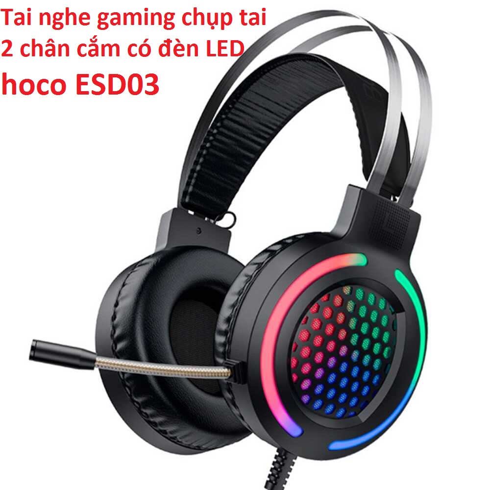 Tai nghe chụp tai Gaming có đèn LED 2 chân cắm 3.5mm  cho máy tính hoco ESD03 - Hàng chính hãng