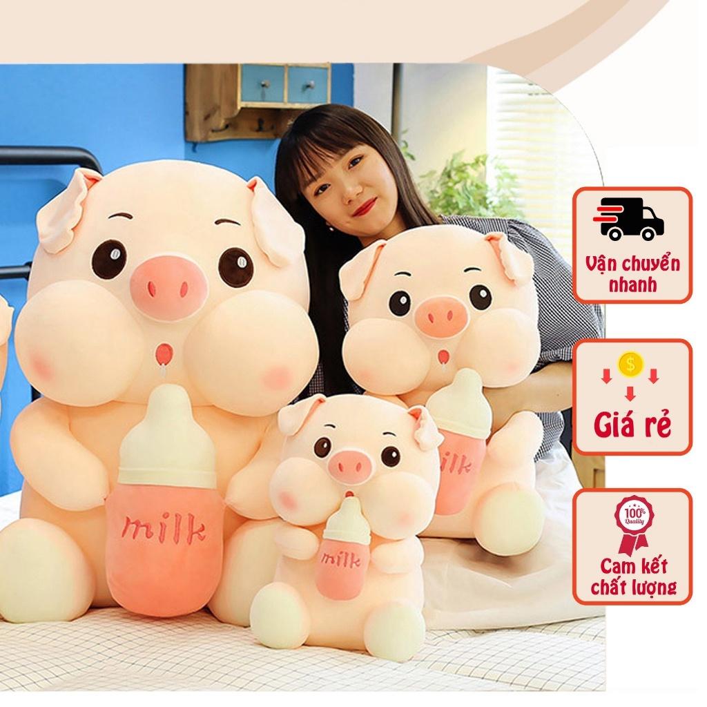 Gấu Bông Heo Ôm Bình Sữa Khổng Lồ 1M2 Hàng Cao Cấp, Gối Ôm,Vải Siêu Mềm Mịn Gòn Tinh Khiết- Làm Quà Tặng