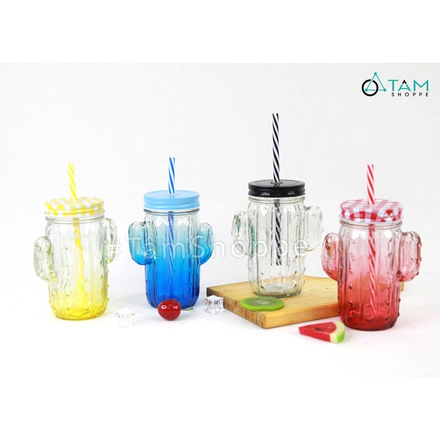 Ly thủy tinh xương rồng có quai trong suốt nhiều màu LATT-05