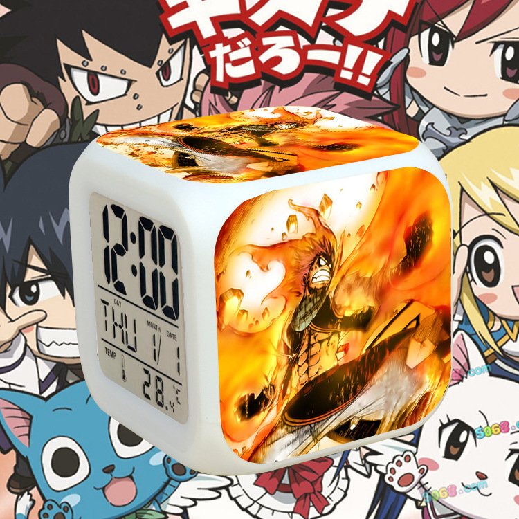 Đồng hồ báo thức để bàn in hình HỘI PHÁP SƯ FAIRY TAIL đèn LED đổi màu anime chibi tiện lợi xinh xắn