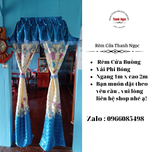 Rèm Cửa Thanh Ngọc Vải Phi Bóng Màu Xanh Dương Ngang 1m x cao 2m