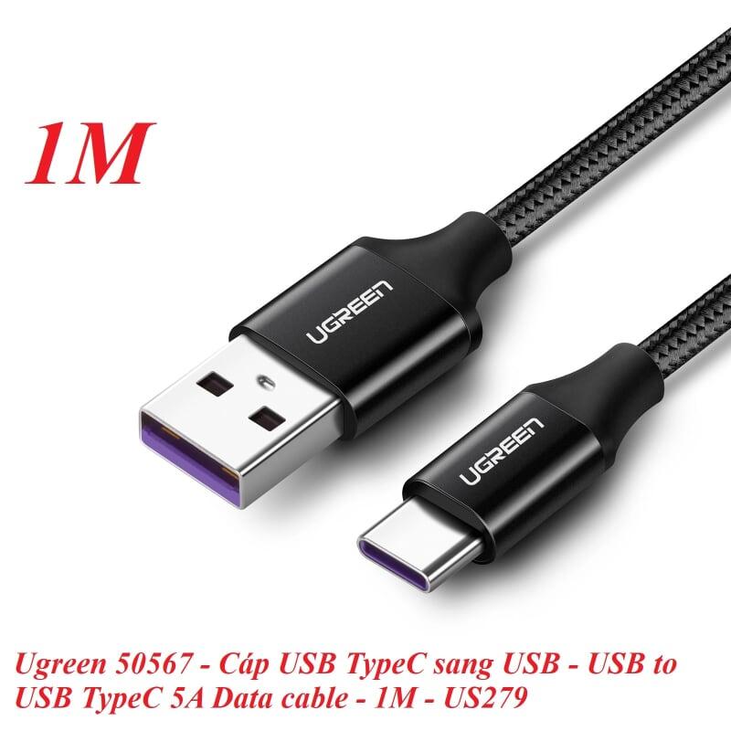 Ugreen UG50567US279TK 1M 5A màu Đen Cáp dữ liệu USB Type-C 2.0 sang USB truyền dữ liệu từ máy tính ra điện thoại - HÀNG CHÍNH HÃNG