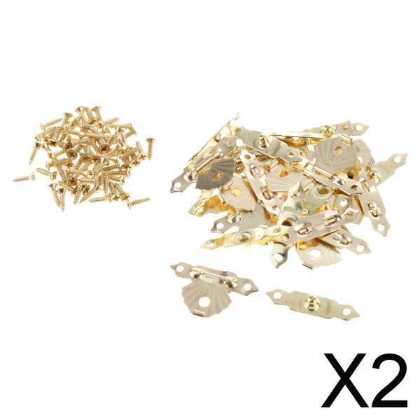 2x12pcs Wooden Box Buckle Triangle Flower Metal Hasp Latch Buckle Yellow