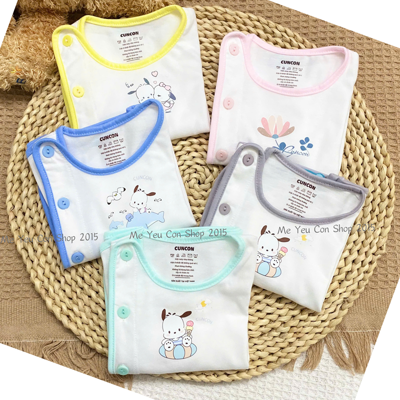 [CC02] 3-9kg- ÁO BÁC SĨ TAY DÀI CHO BÉ SƠ SINH - CÚN CON - Viền Hồng