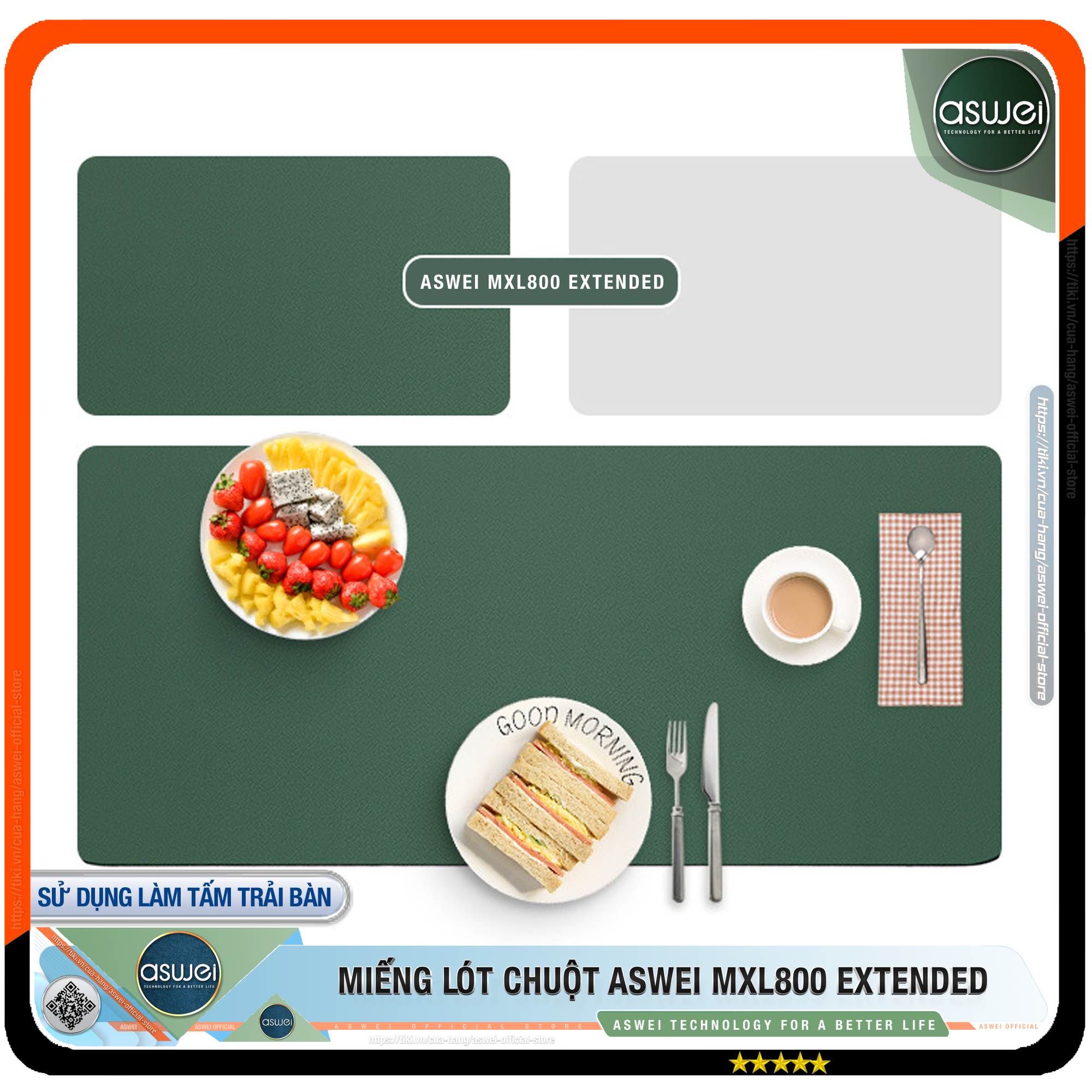Lót Chuột ASWEI - Pad Chuột MXL800 Extended 80x40 - Miếng Lót Chuột Sử Dụng 2 Mặt Tiện Lợi - Chất Liệu Da Pu Cao Cấp - Tấm Lót Chuột Chống Nhăn, Không Thấm Nước - Hàng Chính Hãng