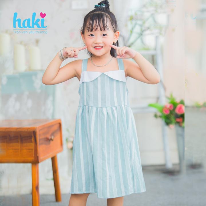 Váy bé gái / đầm bé gái - váy cúp ngực / váy hai dây cho bé, chất thô mềm mịn cho bé từ 2 đến 8 tuổi Haki HK482