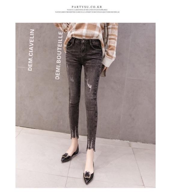 Quần jean dài 9 tấc BIG SIZE lưng cao co dãn mạnh rách kiểu đẹp rẻ 3256