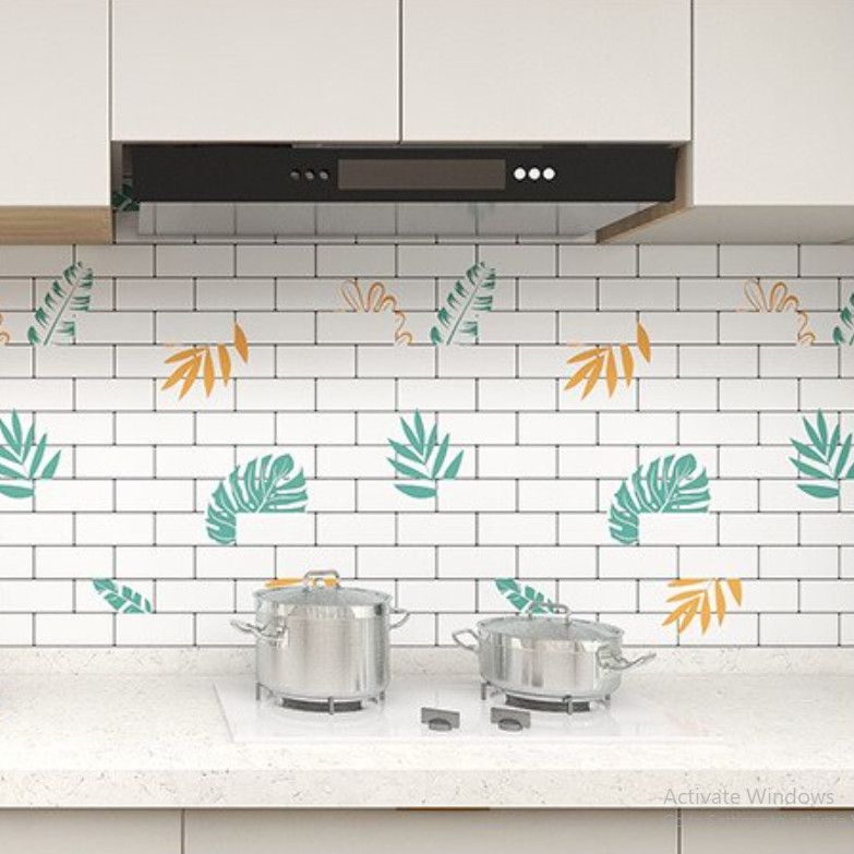 CUỘN 3 mét decal dán bếp tráng nhôm cách nhiệt tốt tường gạch xen lá khổ 60cm