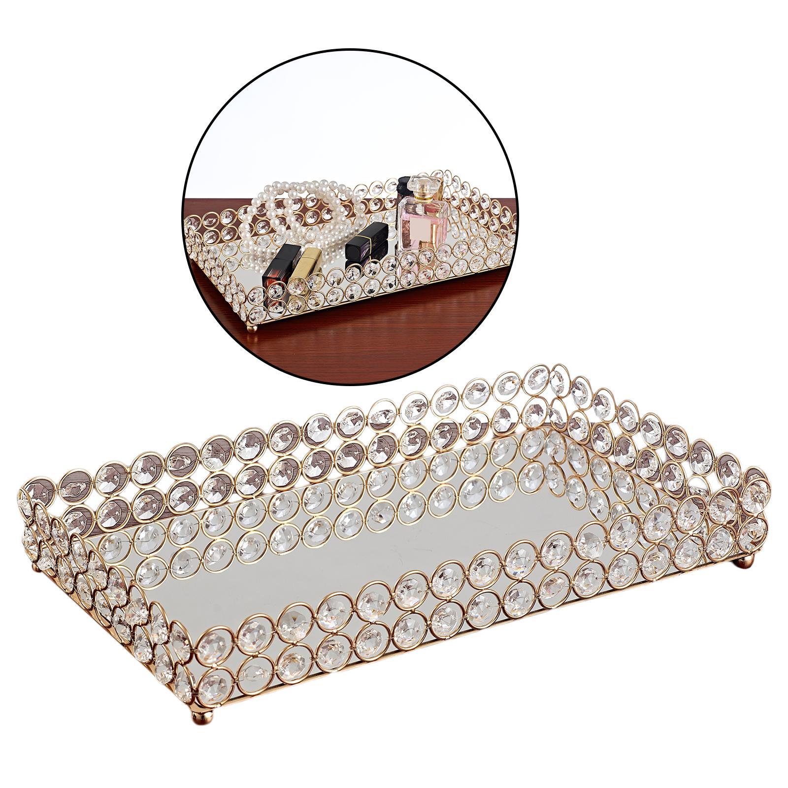 2x Mirrored Tray Home Decor Crystal Vanity Makeup Perfume Jewelry Tray