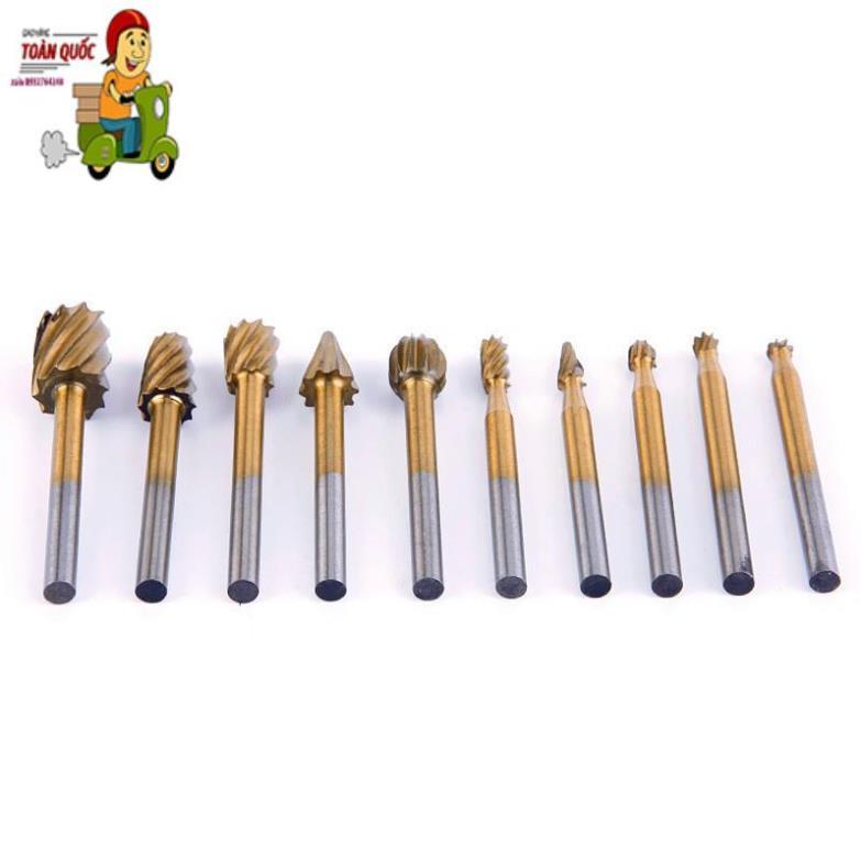 Set 10 mũi mài khắc gỗ bằng chất liệu thép HSS chuyên dụng