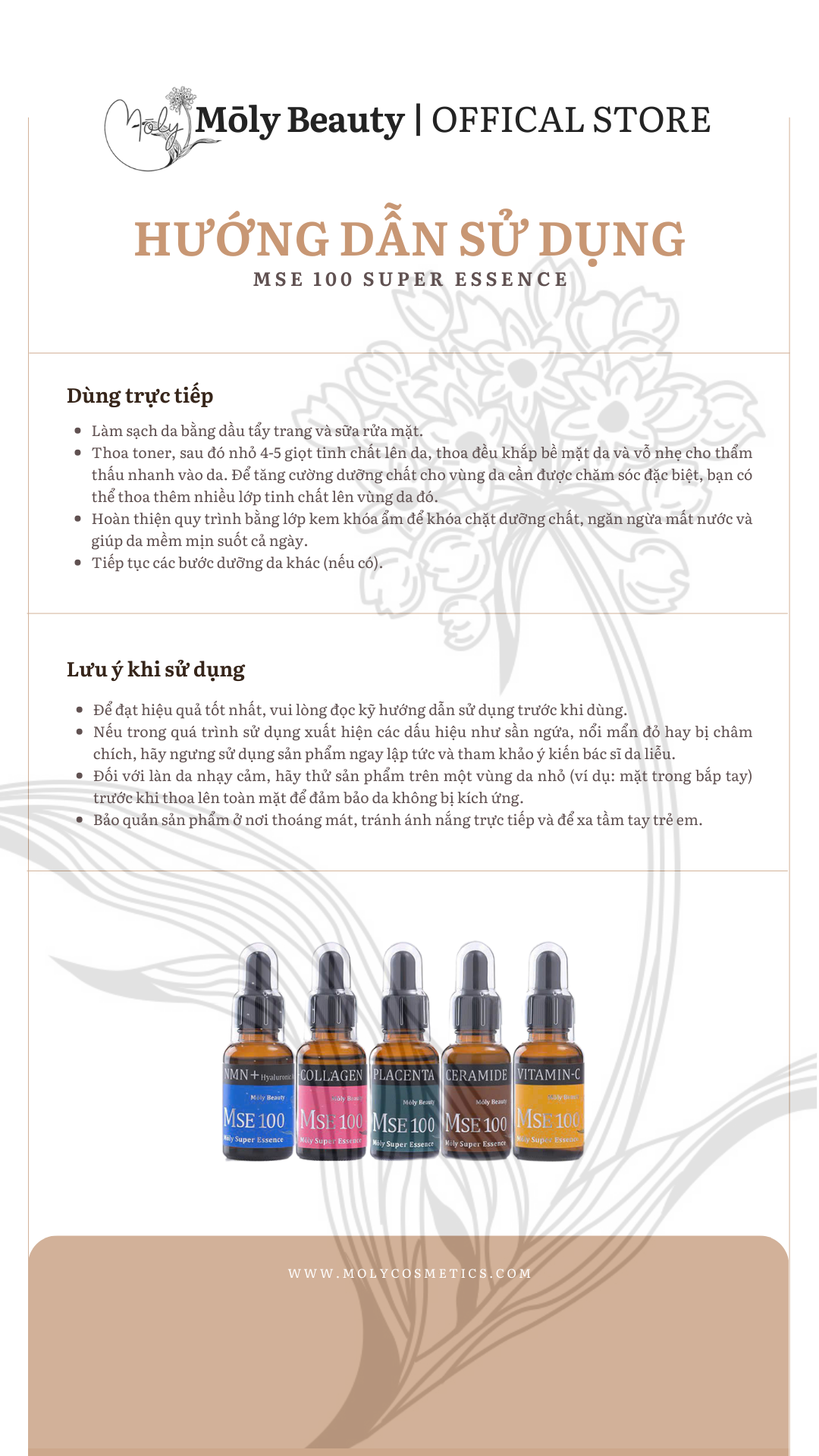 Bộ quà tặng MSE100 tinh chất tái tạo đàn hồi da Collagen 30ml + MSE100 tinh chất nhau thai tái sinh Placenta 30ml - Mōly Beauty