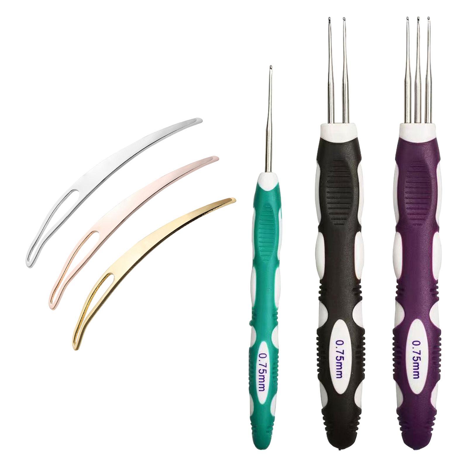 6x Dreadlock Crochet Hook for Hair Hair Making Salon 0.75mm Hair Interlocking Tool Include 1 Hook, 2 Hook and 3 Hooks