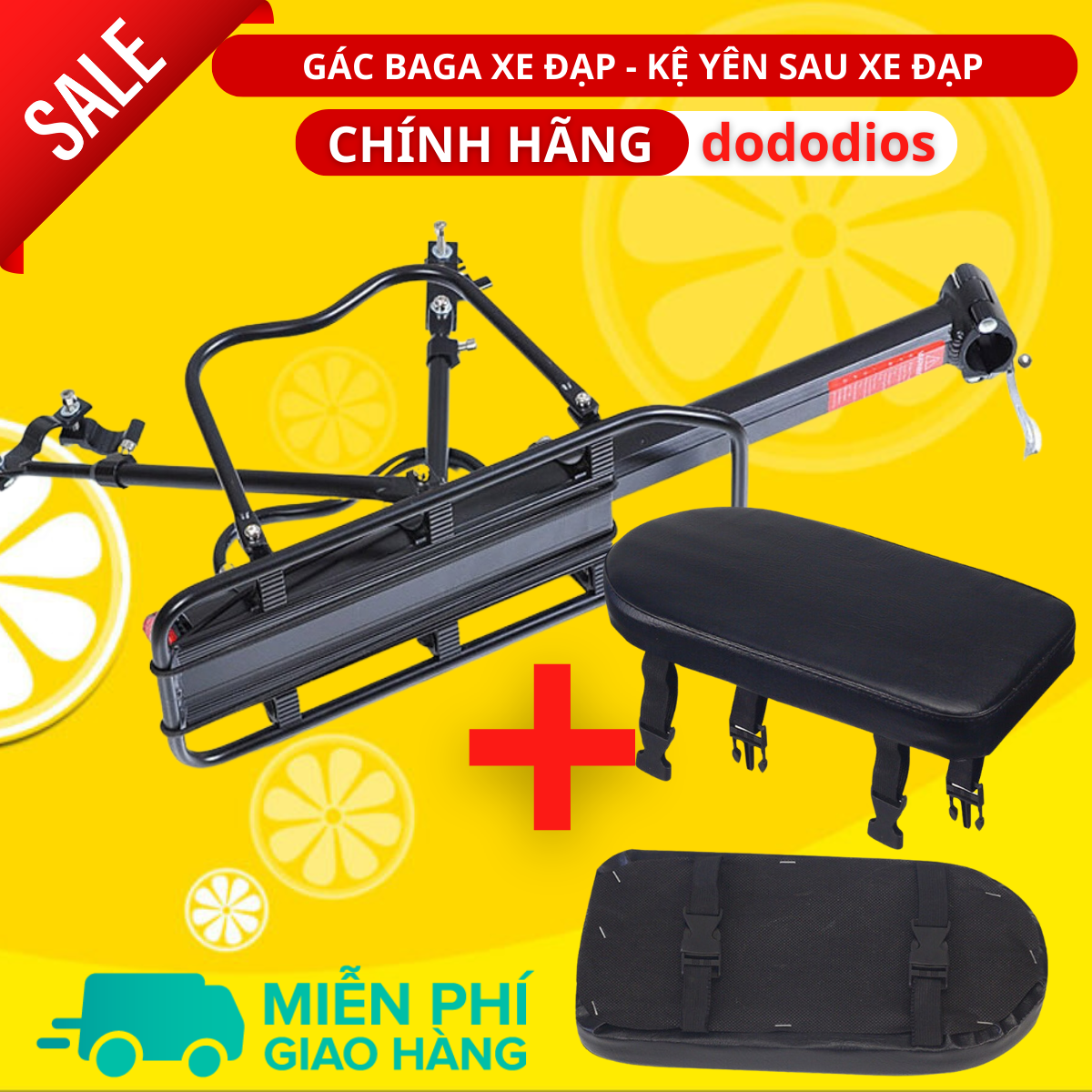 Combo 2: Kệ Yên Sau Gác Baga + Đệm nệm yên ngồi ghế sau xe đạp loại dày dặn, chất lượng - Hàng Chính hãng dododios