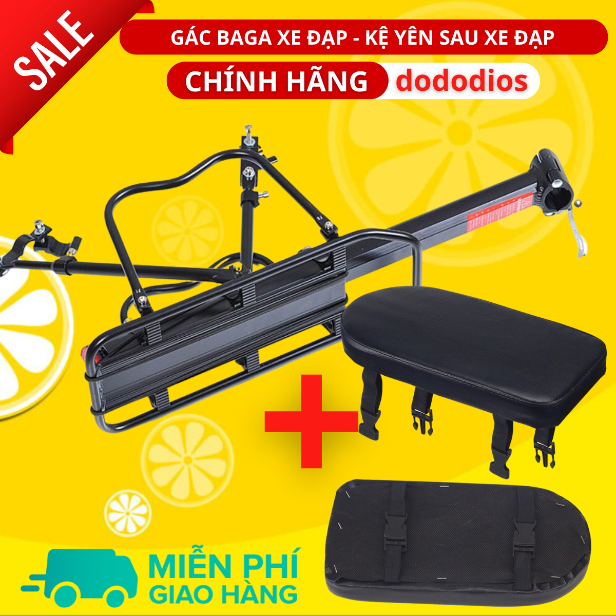 combo 2: Kệ Yên Sau Gác Baga + Đệm nệm yên ngồi ghế sau xe đạp loại dày dặn, chất lượng - Hàng Chính hãng dododios