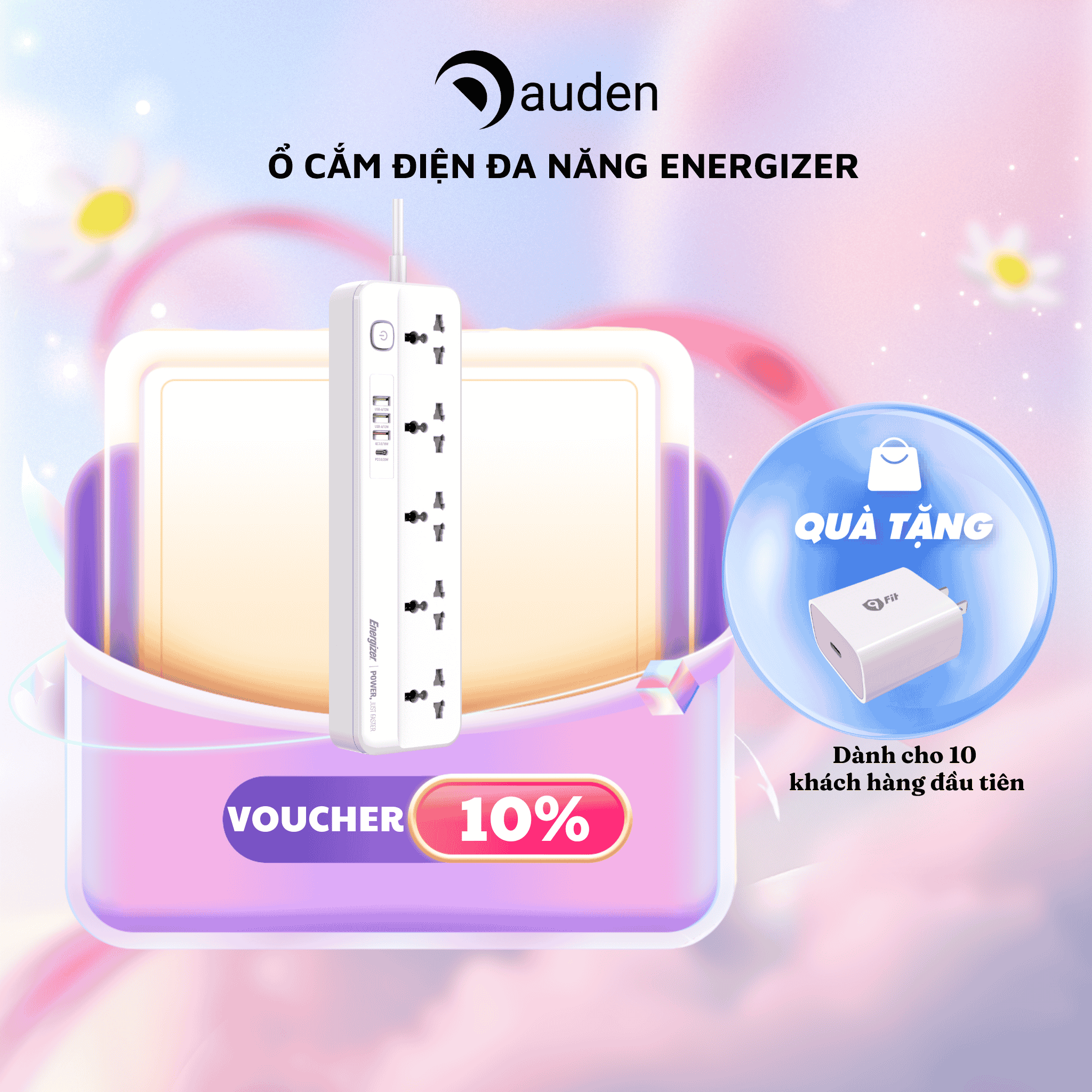 Ổ điện đa năng 5AC kèm 3USB-A và 1USB-C sạc nhanh PD (max 20W) - White - Chịu tải tối đa 2500W - Hàng chính hãng