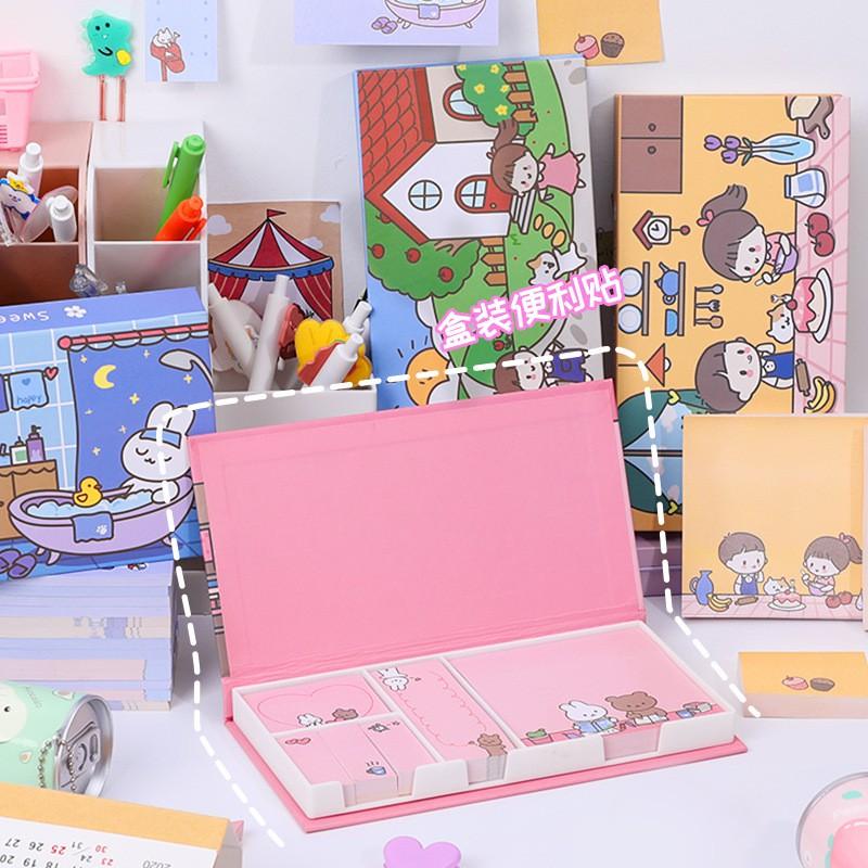 Hộp giấy nhớ, ghi chú, giấy note, giấy giao việc kiểu Hàn Quốc - Có hộp nhựa (480 giấy) - Nhiều màu