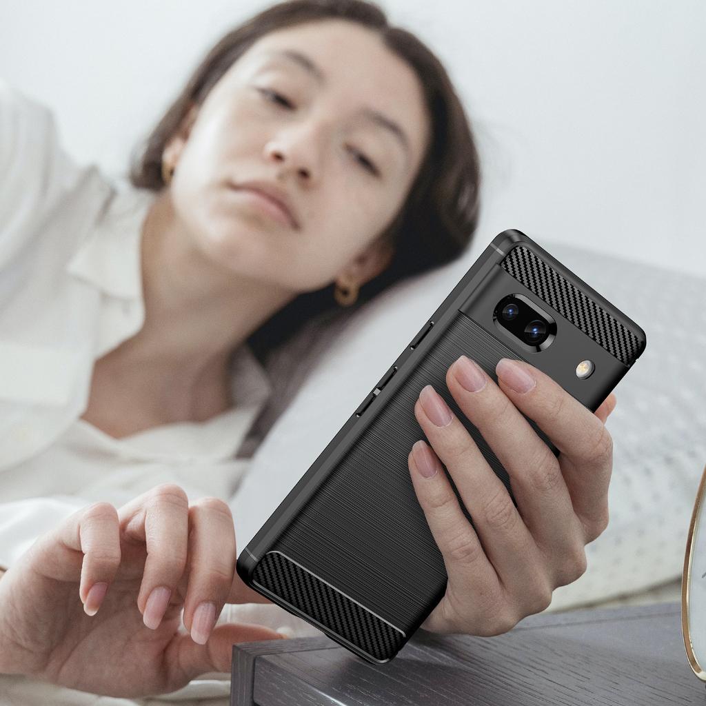 Ốp lưng cho Google Pixel 7a, Ốp silicone mềm Carbone phay xước chống sốc chống vân tay cho Pixel 7a