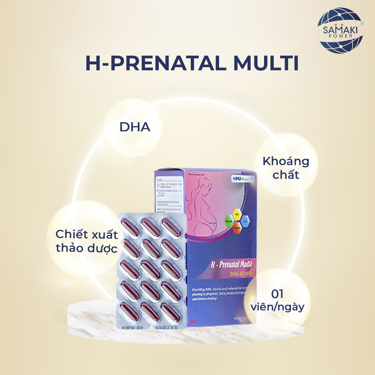 Vitamin cho mẹ bầu Prenatal Multi DHA 60mg / hộp 4 vỉ x 15 viên