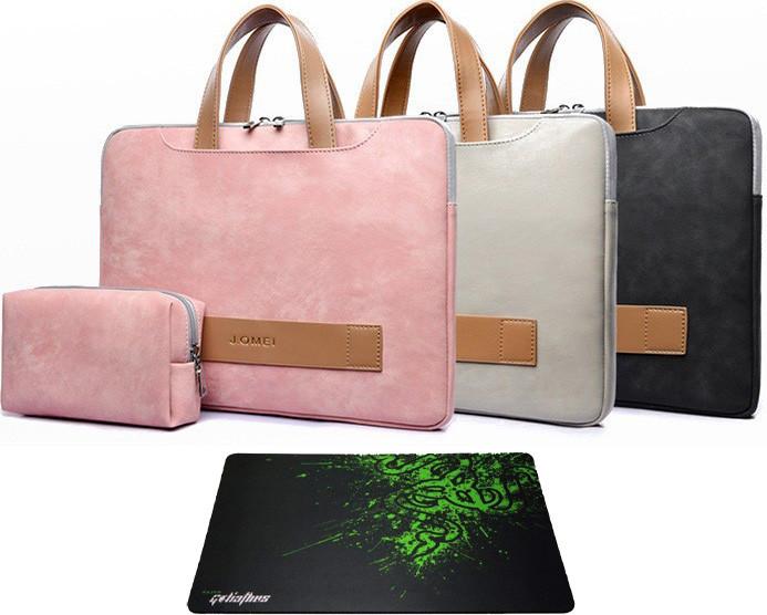 01 túi xách laptop, MacBook thời trang J.QMEI chất liệu PU, tặng túi phụ rời và bàn di chuột