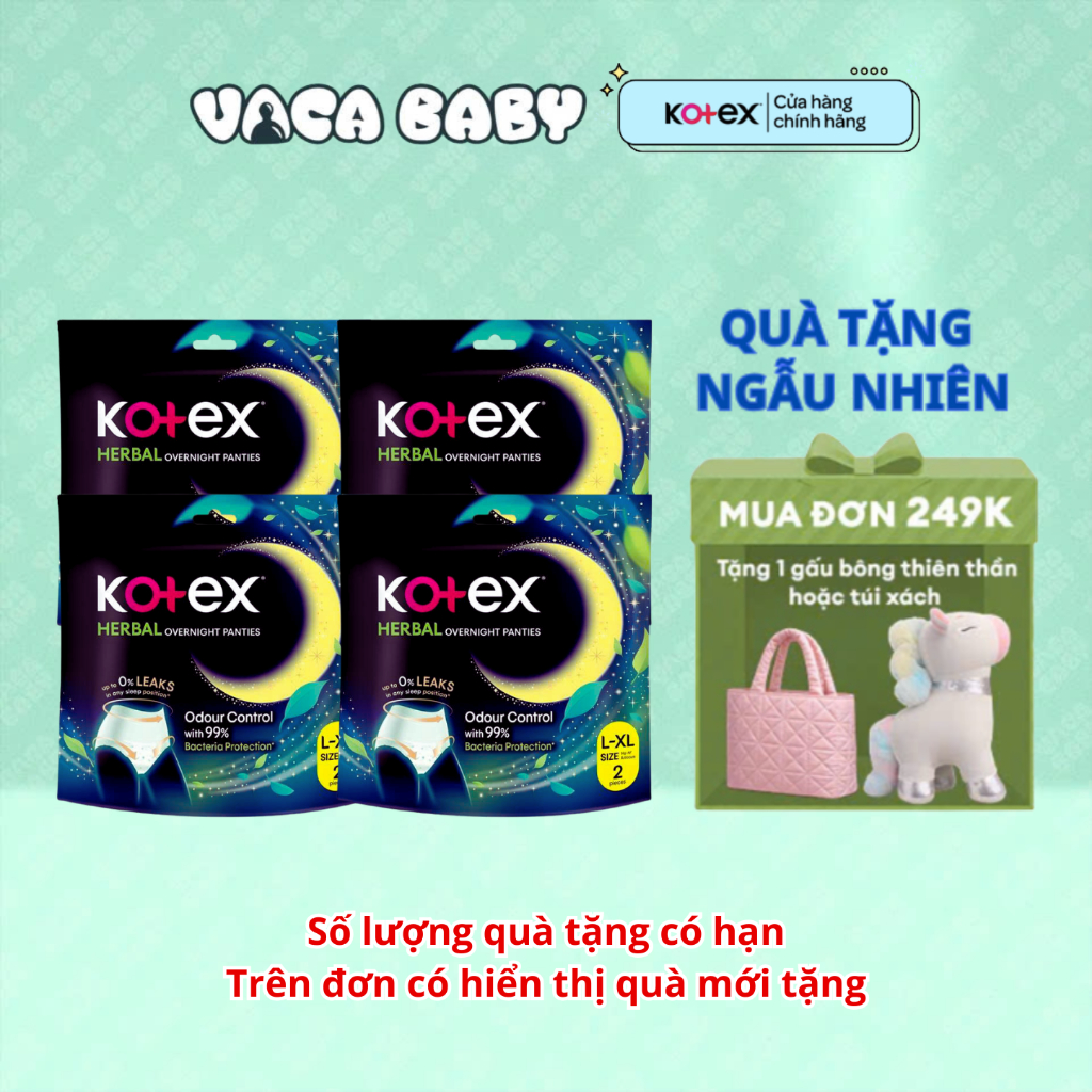 Combo 4 gói Băng vệ sinh Quần Kotex mẫu mới thảo dược herbal có 2 size M/L và L/XL 2 miếng