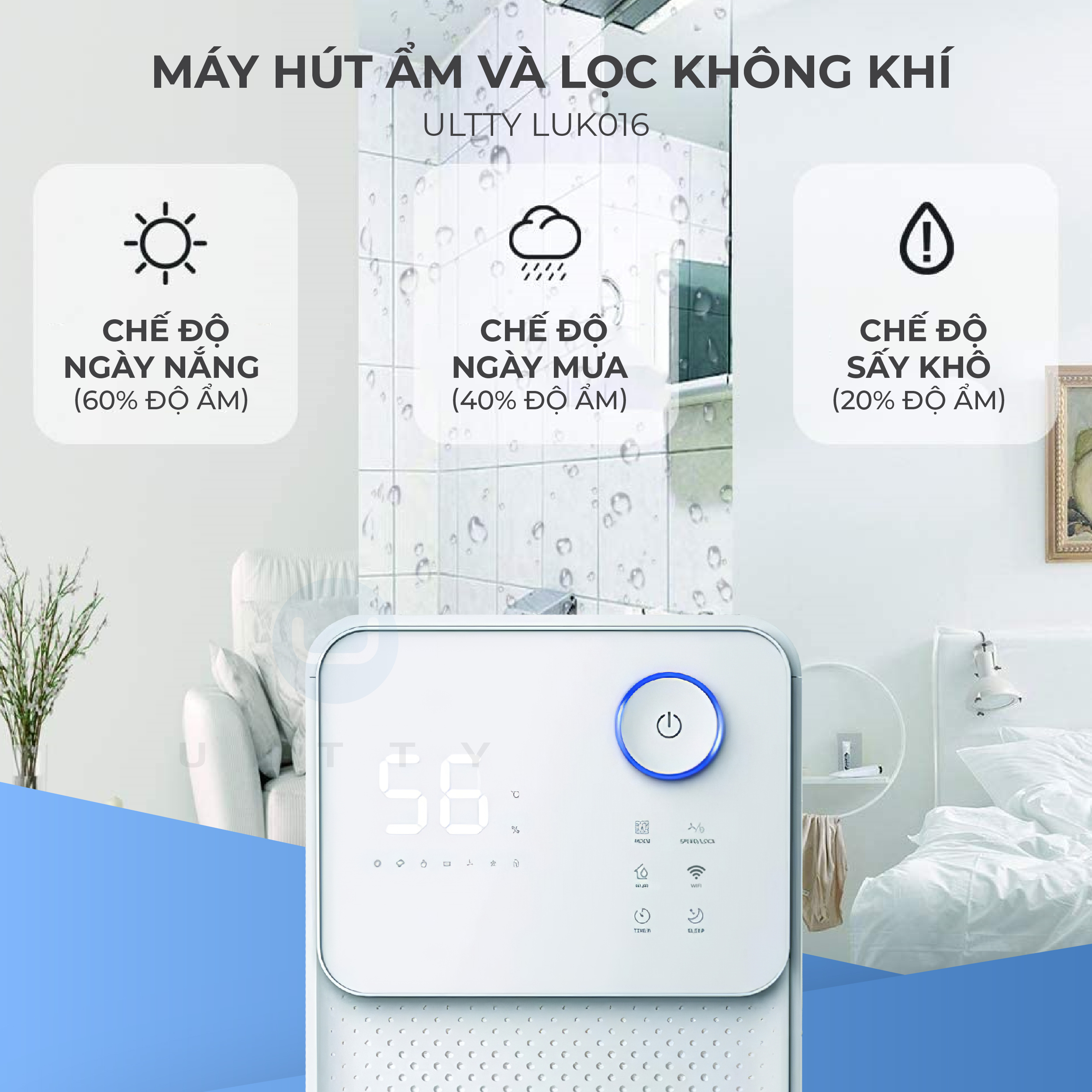 Máy Hút Ẩm & Lọc Không Khí ULTTY LUK016 Công suất 16-20L/Ngày - Hàng Chính Hãng