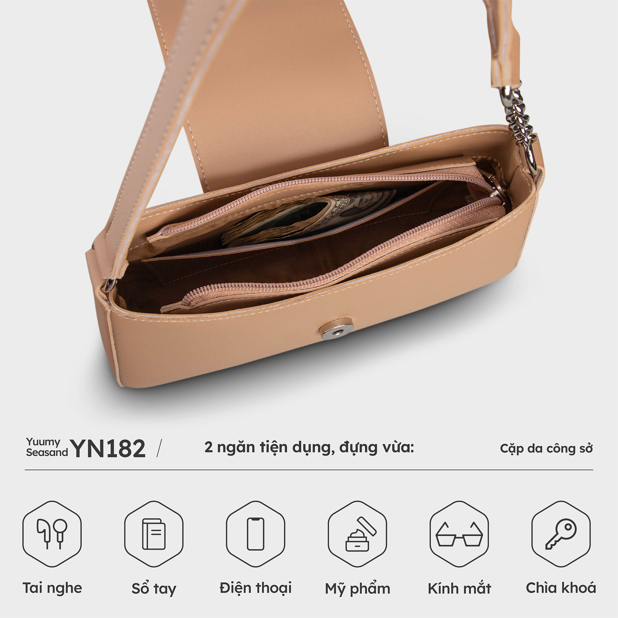 Túi xách đeo vai phối khóa trang trí Yuumy Seasand YN182
