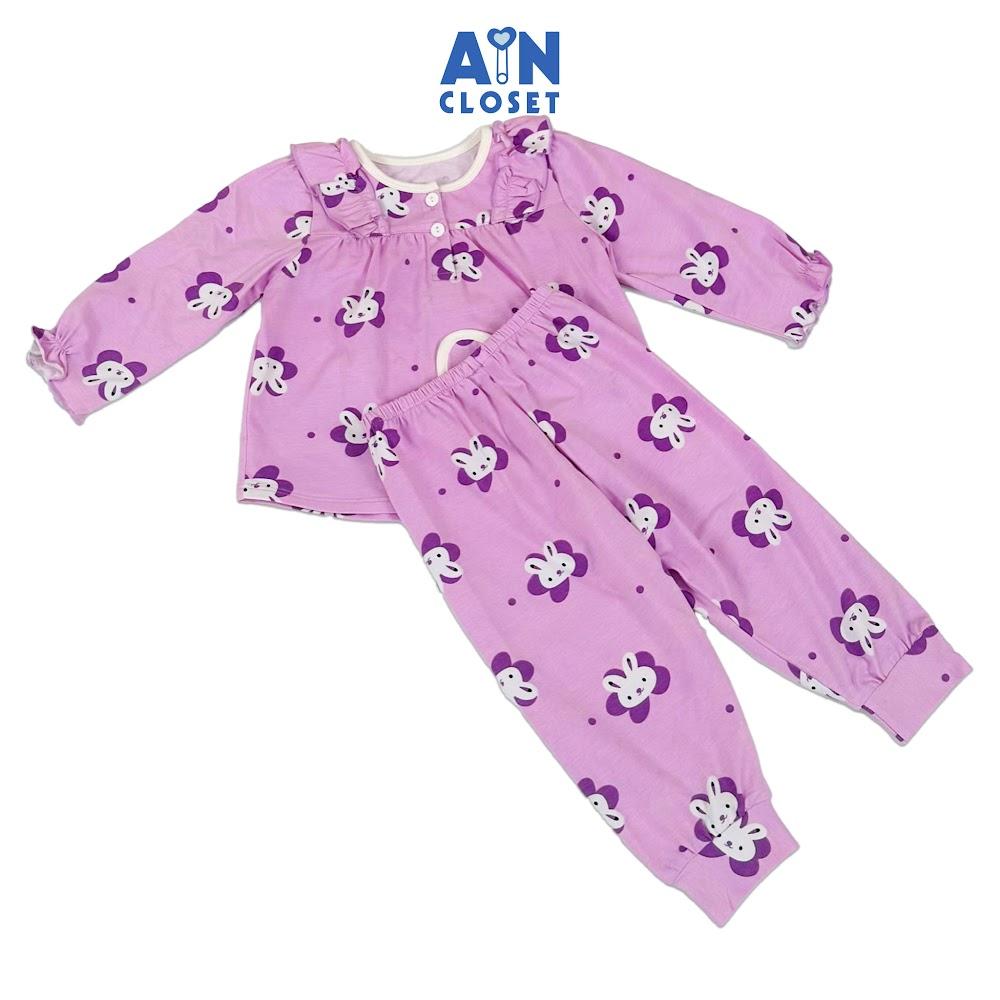 Bộ quần áo Dài bé gái họa tiết Thỏ Tím Thun lụa - AICDBGLAU8DW - AIN Closet