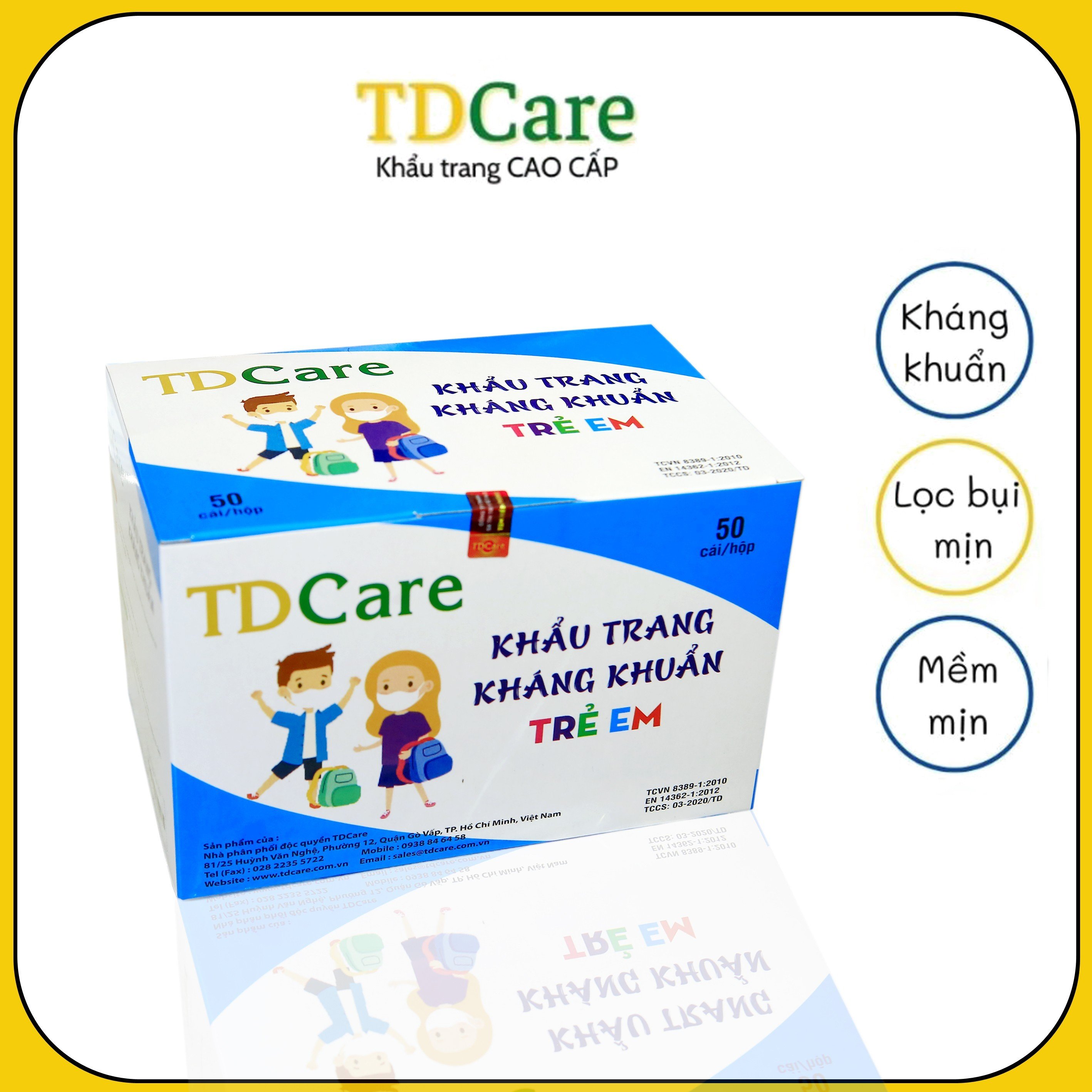 Khẩu Trang Y Tế Kháng Khuẩn Trẻ Em TDCare- Hộp 50 Cái.