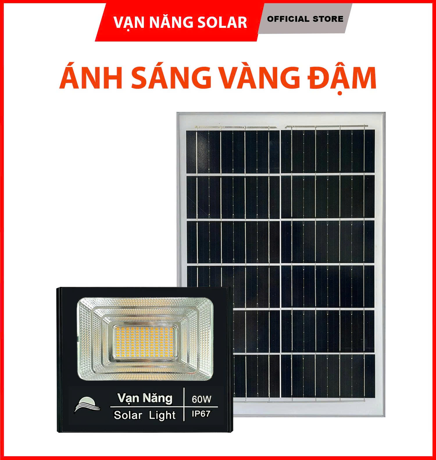 Đèn năng lượng mặt trời 60W, 100W, 200W ( ánh sáng màu vàng )