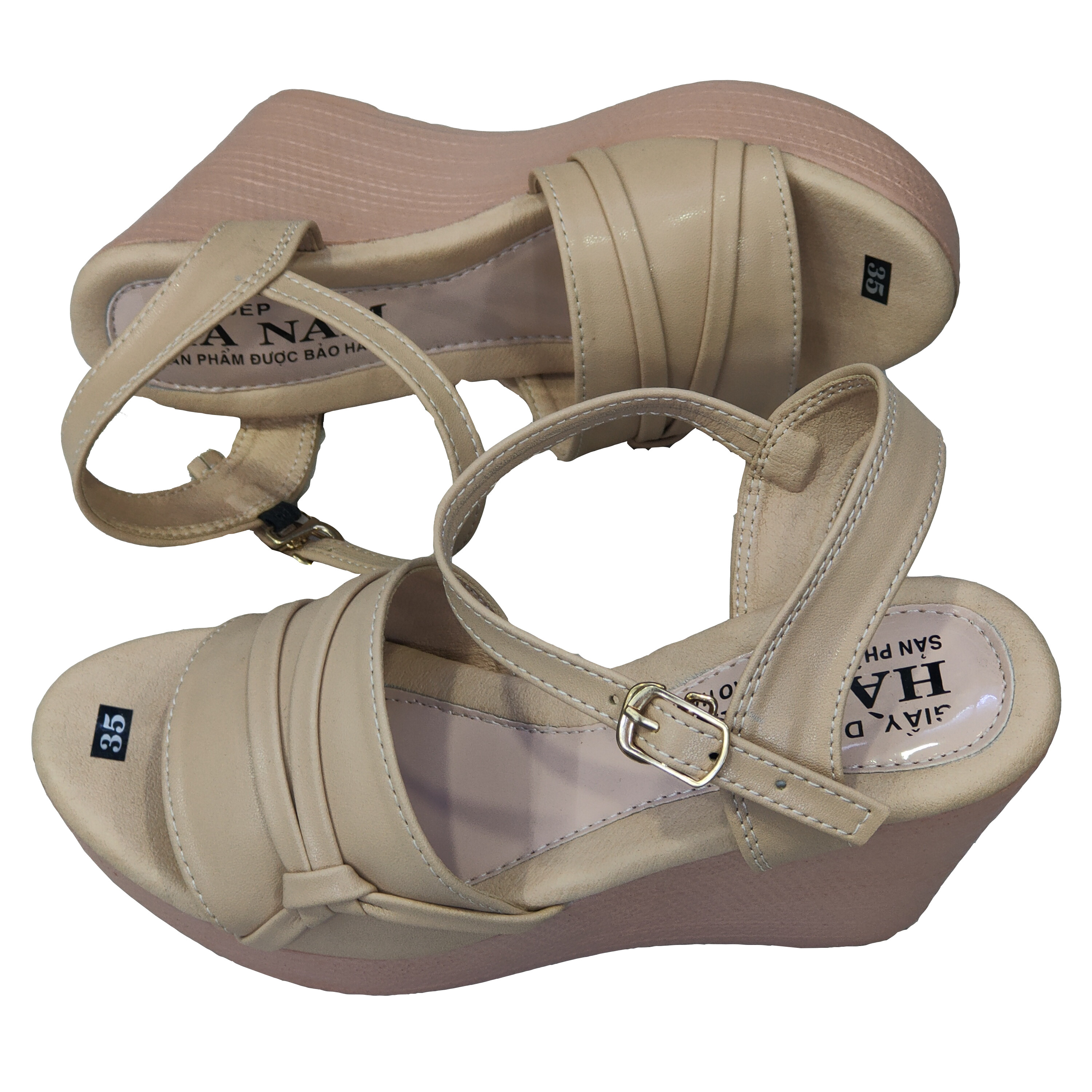 Giày Sandal Nữ Đế Xuồng HÀ NAM Da Bò Thật Cao Cấp 9cm DNU2061