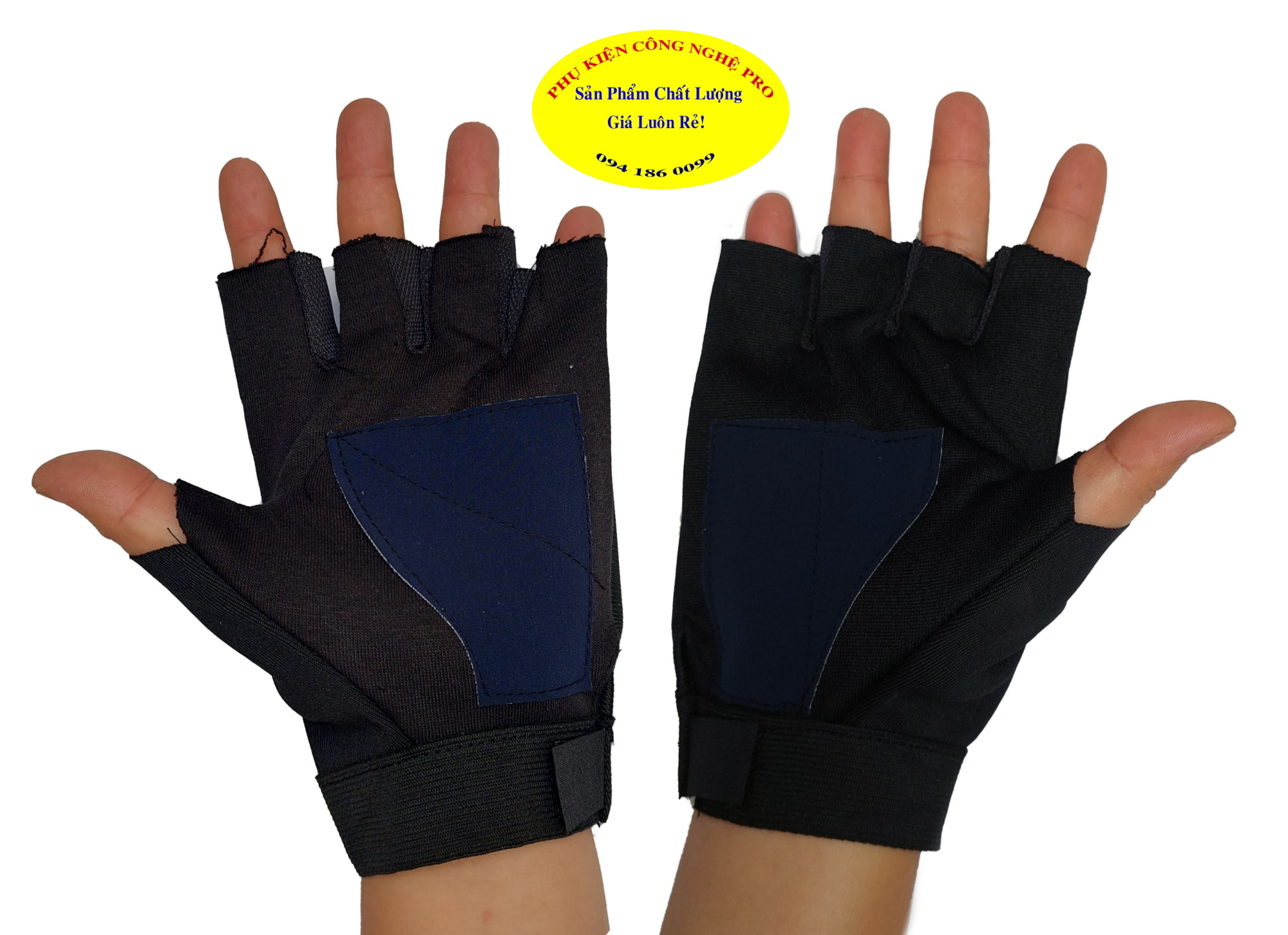 Găng tay nam chống nắng Hở 5 ngón Amaha Tường vy Gắn Logo bất kỳ Chất liệu vải dày, màu đen, mềm, êm, bảo vệ đôi tay