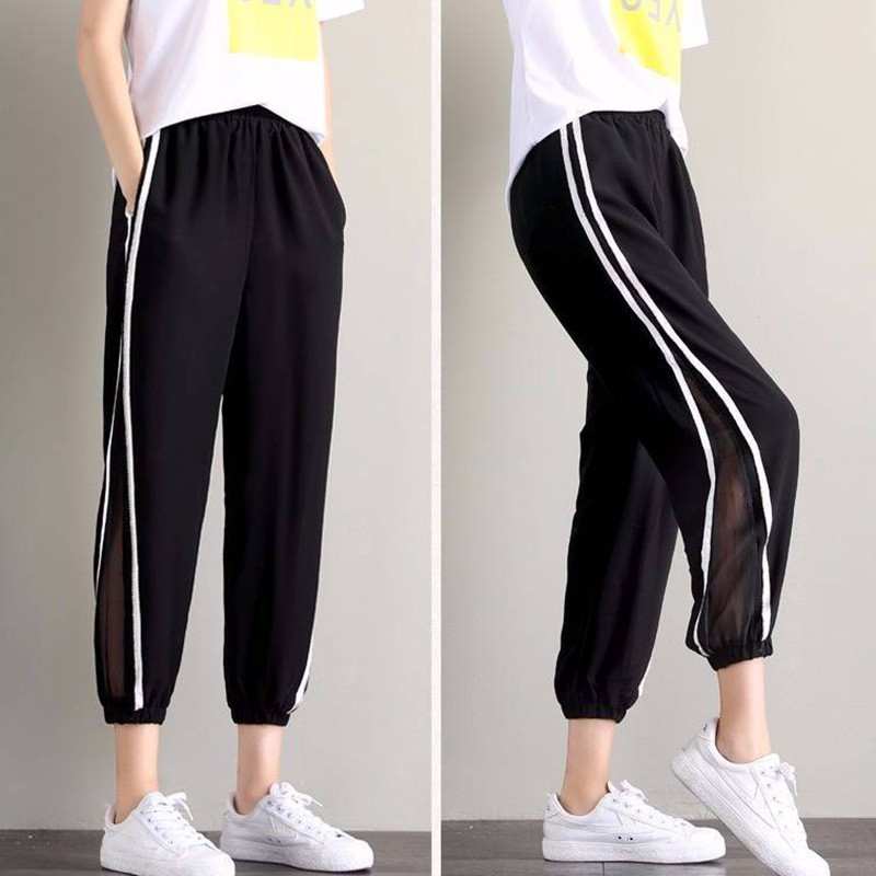 Quần baggy đũi phối lưới sọc phong cách năng động trẻ trung dành cho nữ