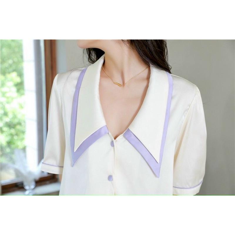 BỘ PYJAMA CỘC DÀI VIỀN TÍM XINH